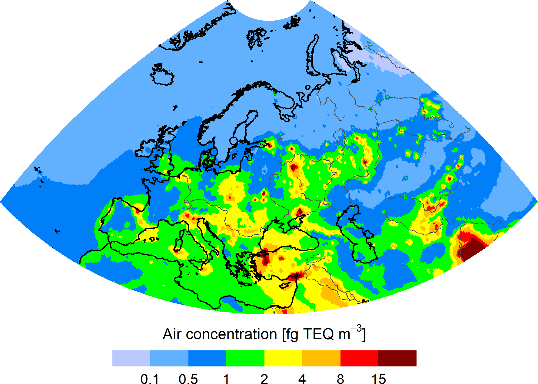 PCDD/Fs concentration in the EMEP region