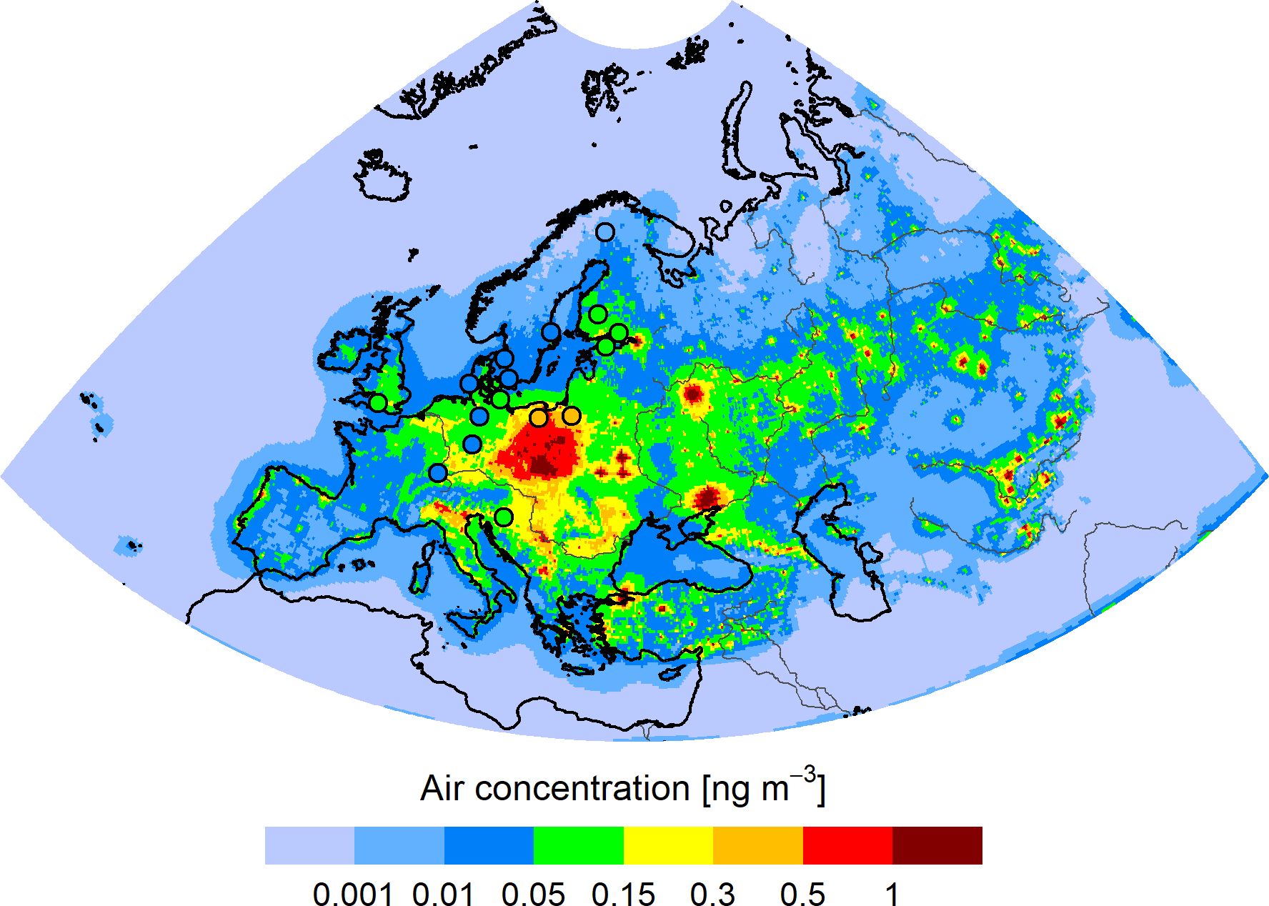 B(a)P concentration in the EMEP region