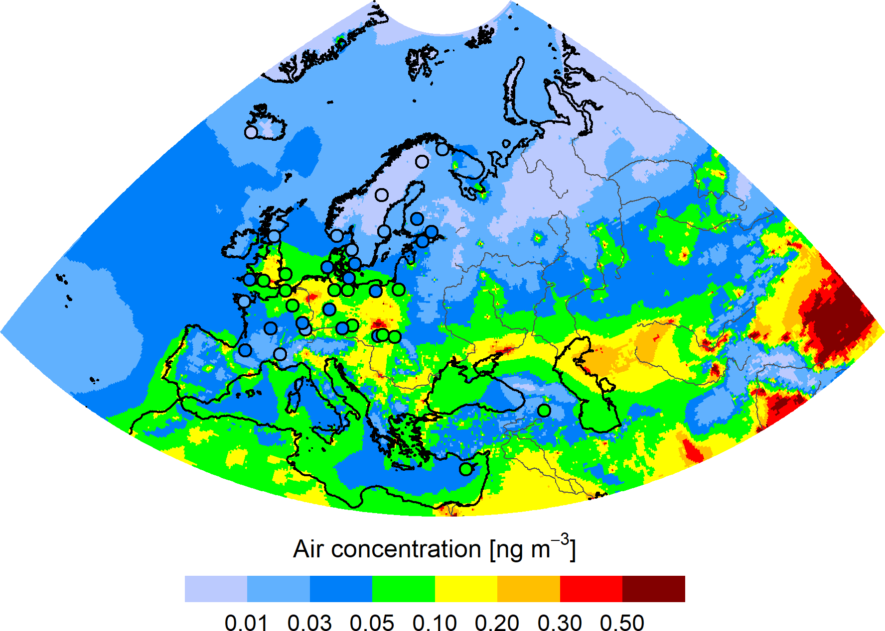 Cd concentration in the EMEP region