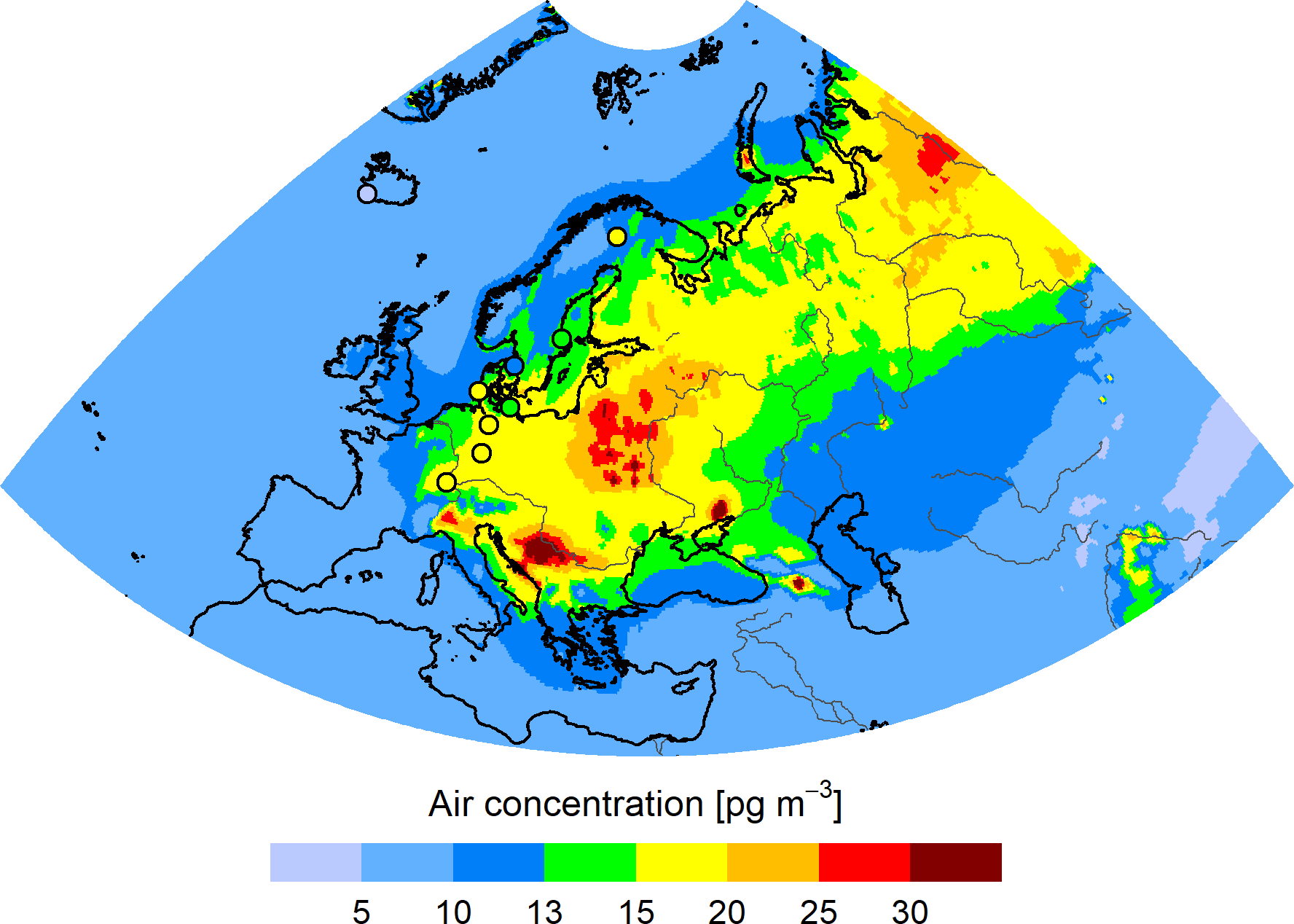 HCB concentration in the EMEP region